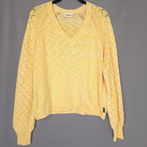 HOLEBROOK SWEDEN Women’s Sweater Size S/P Irma V neck  Cotton Slub Knit Yellow